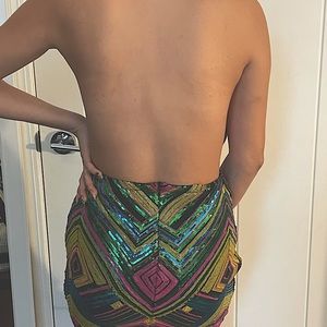 Green,purple yellow dress.